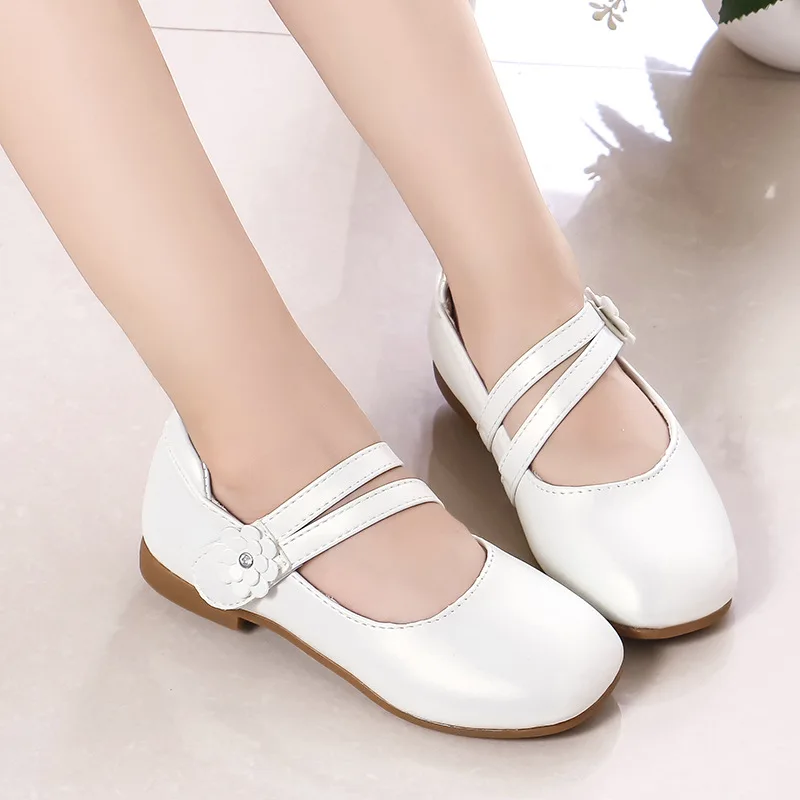 
kids PU gold white spring autumn new flower sweet girl nude mary jane flat part leather soft sole dance dress shoes for children 