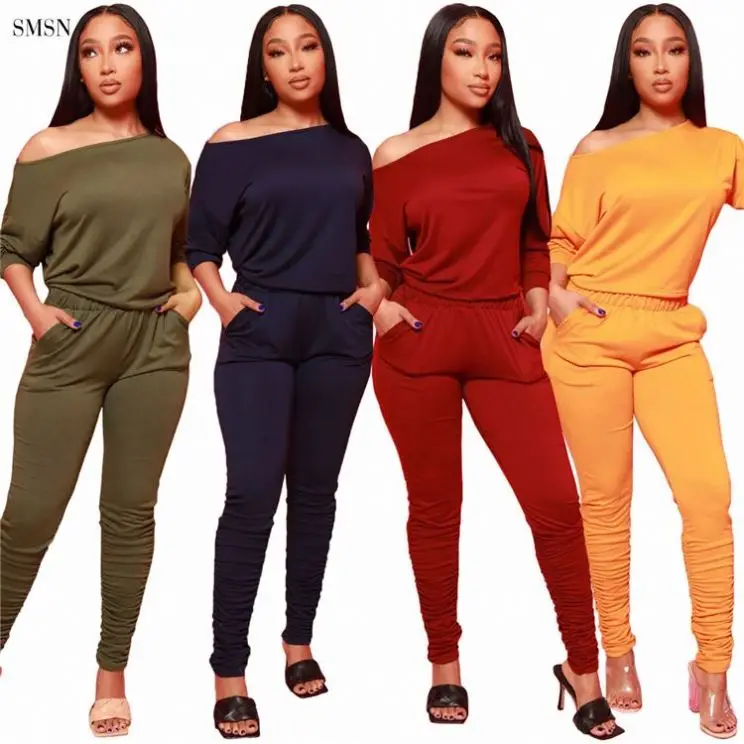 

New Trendy Solid Color Long Sleeve O Neck Top Casual Jogging Pants Set Outfits Fall Two Piece Sets For Women