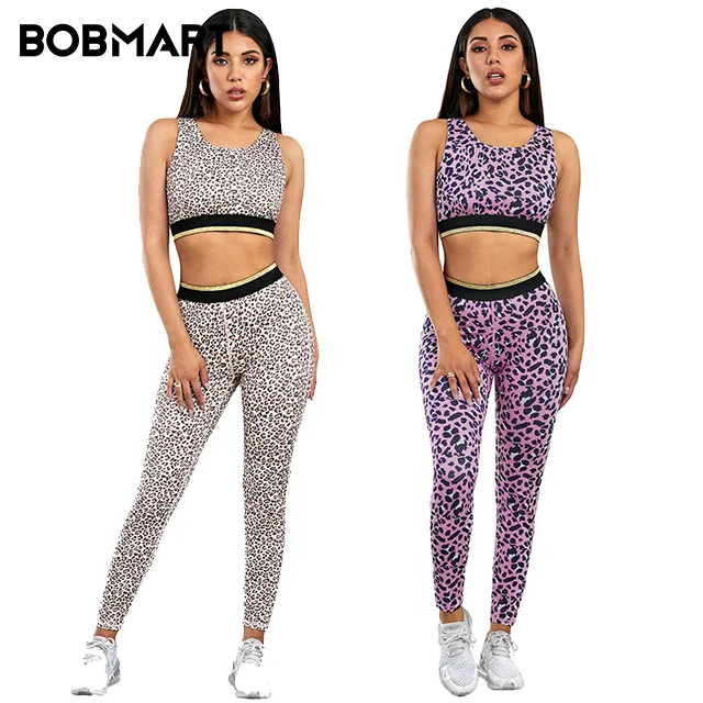 

Pink Leopard Print Active Sexy Teenagers Bra Set Sportswear Fitness For Women