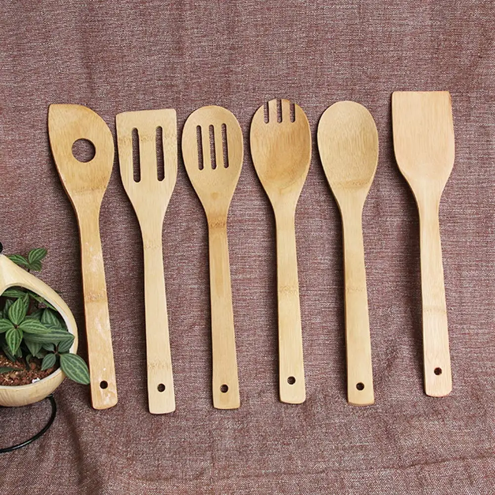

6Pcs Natural Bamboo Wooden Spoon Utensil For Cooking Wood Kitchen Utensils Set
