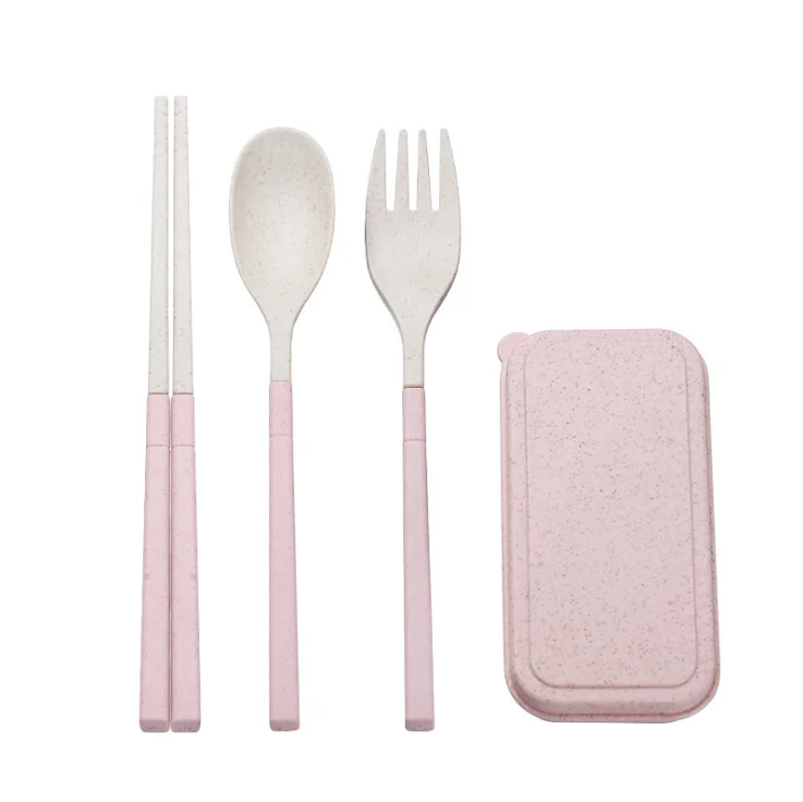 

Food Grade Eco-friendly Plastic Foldable Detachable Wheat Fiber Straw Chopsticks Spoon Cutlery Flatware Set, Pink,blue ,green ,beign ,purple