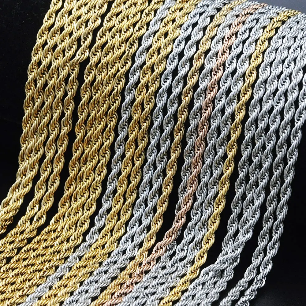 

2021 Hip Hop 3mm Basic Necklace Chain 100% Stainless Steel Rope Necklace Chains Men's Rapper Jewelry Pendant Necklaces Wholesale