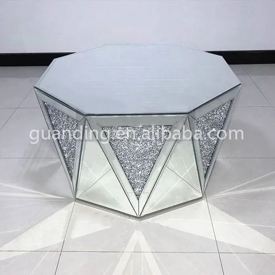 

Luxury silver glass glitter table sparkle diamond crushed mirrored coffee table for home mirror furniture