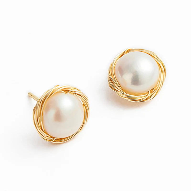 

Charare gold round pearl stud earrings for women 2020 accessories, Gold & white