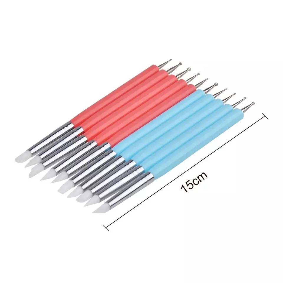 

5pcs Wooden Nail Art Painting Design Rubber Tip Pen Nail Art Silicone Brush, Picture
