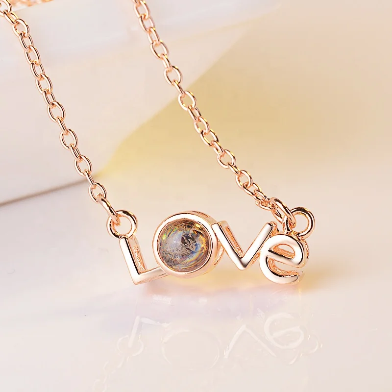 

New 100 Languages I Love You Projection Pendant Necklace Romantic Love Memory Wedding Necklace For Lover's Gift