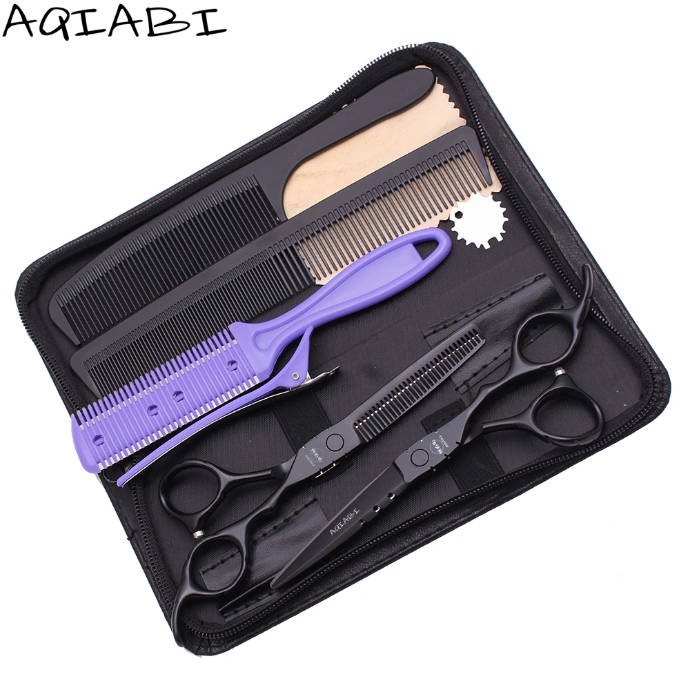 

Hair Cutting Scissors Set 5.5" 6'' AQIABI 440C Black Thinning Shears Professional Barber Scissors Add Bag A1010