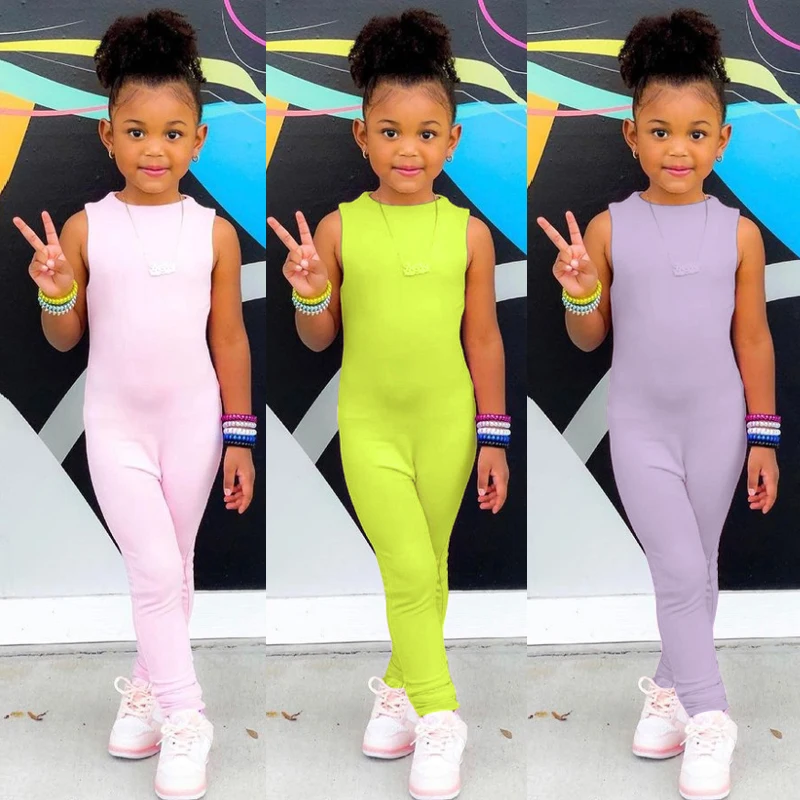

J&H 2022 spring summer new arrivals kids clothes girls fashion solid color toddler cotton Sleeveless Candy Cute Jumpsuit, 5 colors as picture