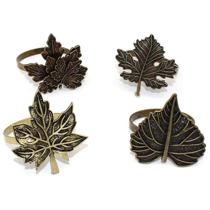 

Retro Fall Leaf Napkin Rings Maple Halloween Napkin Holders for Thanksgiving Halloween Supply HWL48