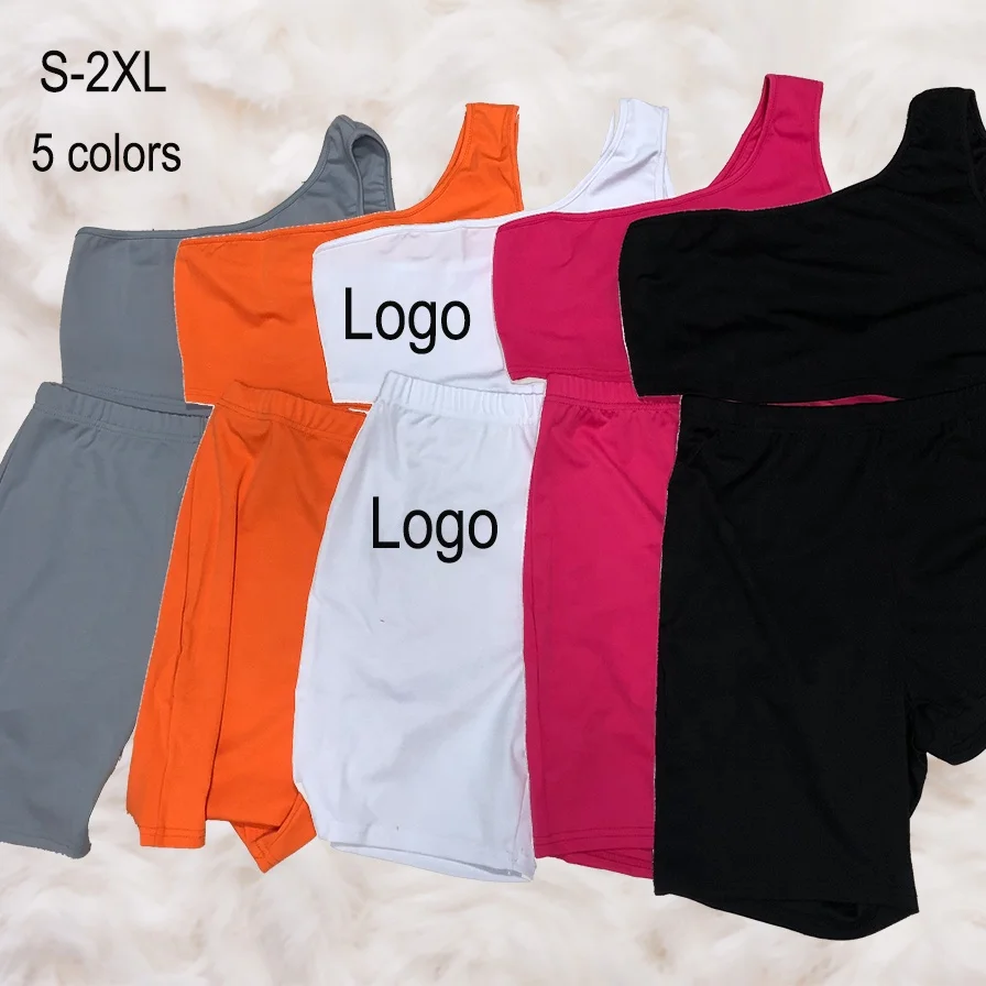 

Verified Women Clothing Vendors Casual Summer Custom Logo One Shoulder Camisole Irregular Tank Top Shorts 2 Two Piece Short Set, Picture