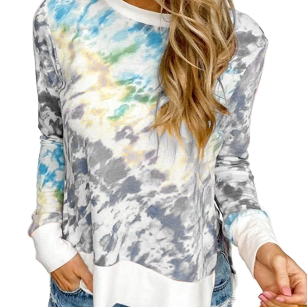 

2020 Autumn Winter Tie Dye Shirt High Low Loose Fitting Tops For Women