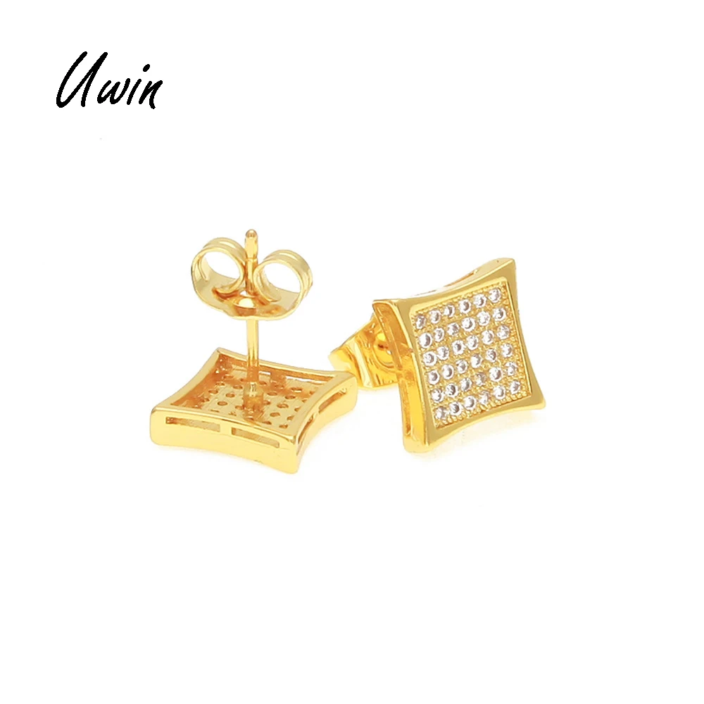 

UWIN Hip Hop Mens Micro Paved Earrings Square Iced Out CZ Stud Earring Bling Rapper Jewelry