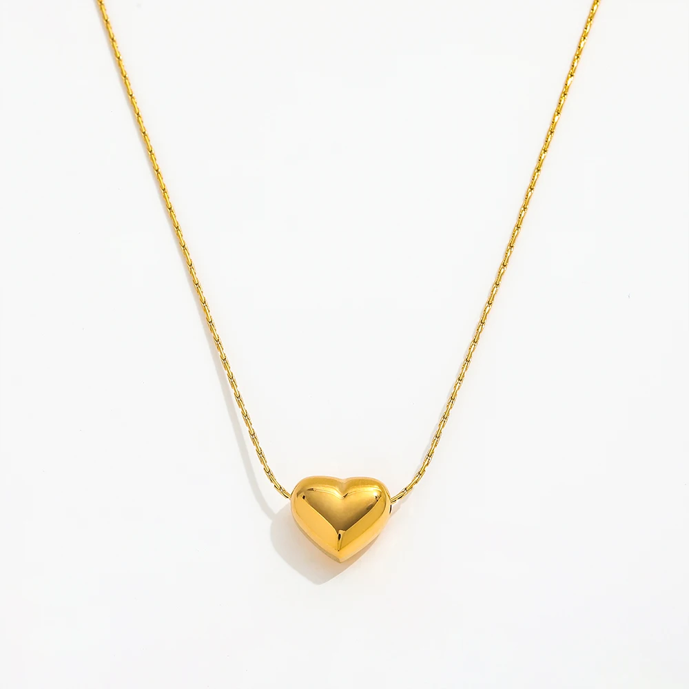Joolim Jewelry 18K Gold Plated Individuality Solid Heart Pendant Dainty Chain Sweater Necklace Stainless Steel Jewelry Wholesale