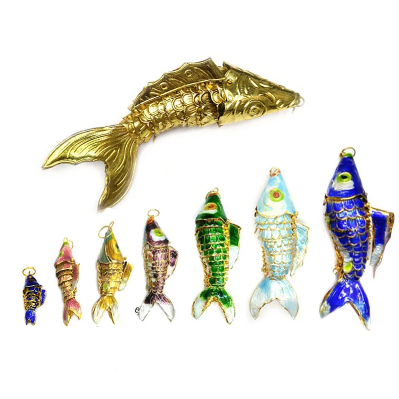 

Colorful Lifelike Wiggle Carp Pendants Chinese Ancient Cloisonne Fishes 4.5~12.5cm DIy Jewelry Making Metal Pendants, Blue green white black brown gold