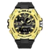 X-GEAR leather army azan lcd display gold digital men watch