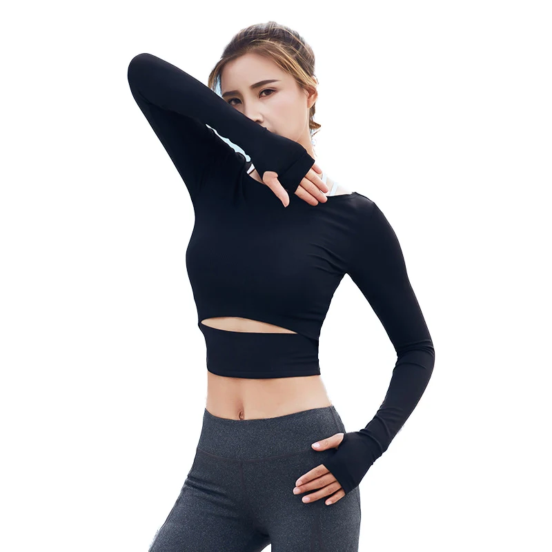 

Fast Dry Hollow Navel running Fitness sports yoga apparel tight Long sleeve t shirts for women