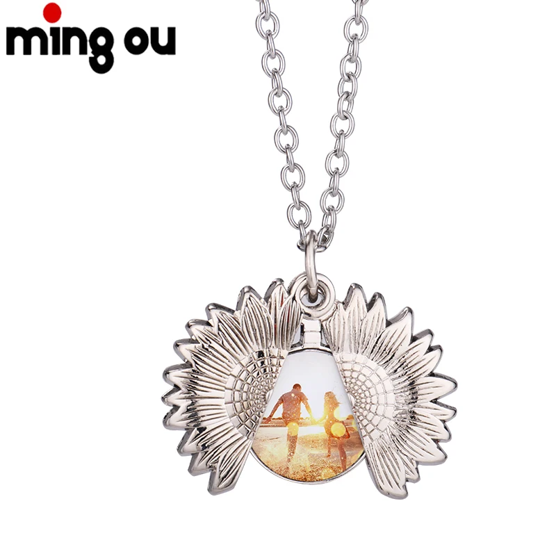 

Jewelry Women Lady Girls Gift Silver Locket Pendant Sunflower Sublimation Necklaces