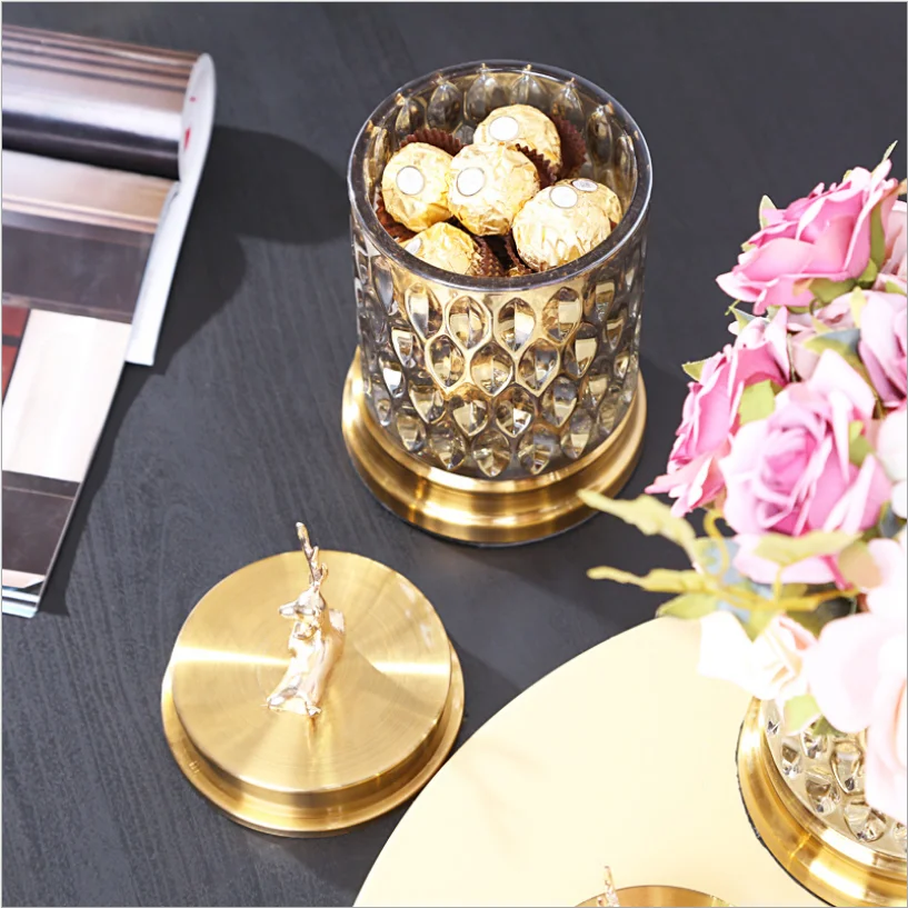 

Candy Nuts Small Things Home Hotel Restaurant Wedding Gold Luxury Standing Stag Glass Jar For Dry Fruit Glass Candy Jar