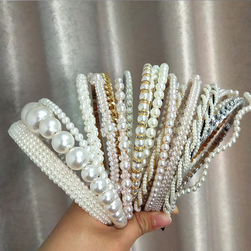 

24 Styles Fashion Simulation Pearl Hairbands Hair Accessories For Women Korean Bowknot Gold Bezel Headbands Wedding Jewelry 2020