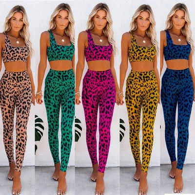 

New Yoga Suit Amazon Hot Tight Sports Fitness Leopard Print Womens, 5 colors