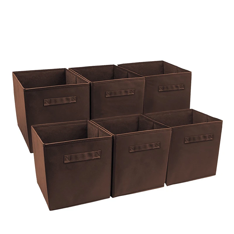 6 Pocket Brown Storage Bins Foldable Non-woven Fabric Closet Basket Container Storage Organizer For Shelf