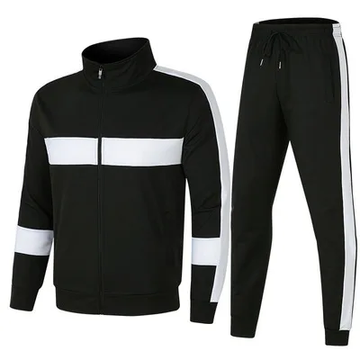 

New Autumn Custom Sweatsuit High Quality Color Block Tracksuit Sport Jogging Full Zipper Unisex Hoodie Sets, Black, dark blue