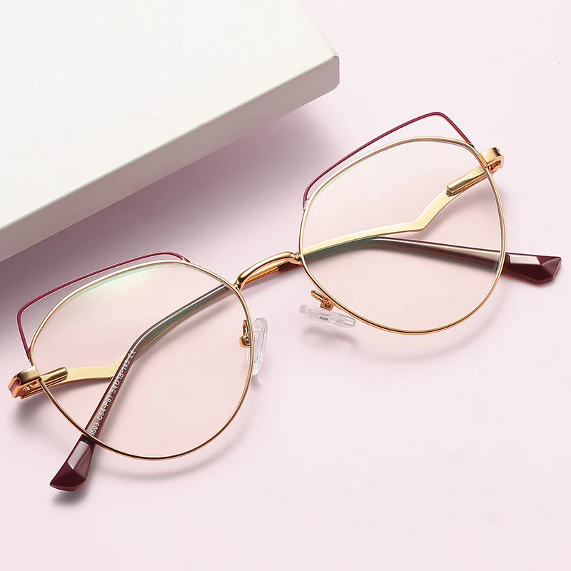 

Ready New Fashion Cat Eye All Metal Frames Spring Hinge Anti Blue Light Optical Glasses For Women, As your requiement