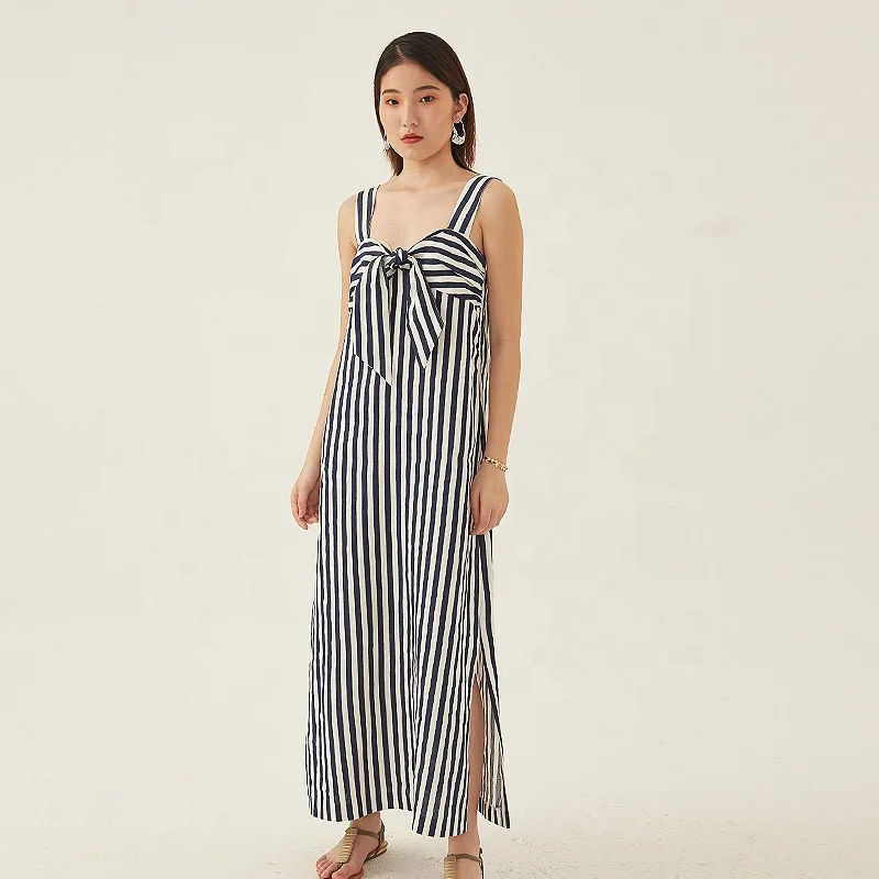 Black and white stripes sleeveless summer Women dress