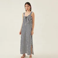 

Black and white stripes sleeveless summer Women dress