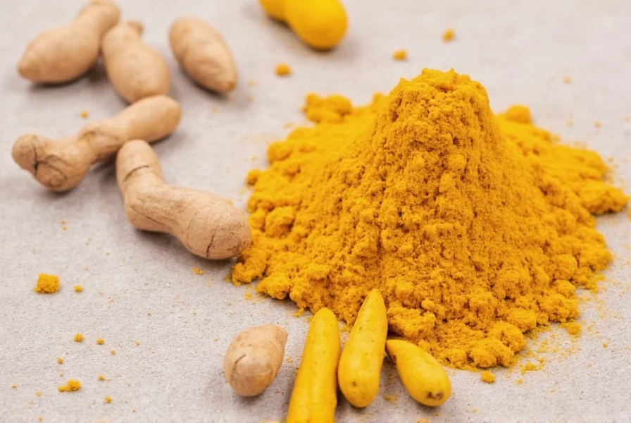 Comparison of turmeric powder, fresh turmeric root, and curcumin supplements showing concentration differences