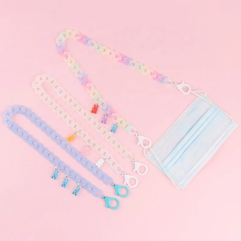 

Hot Sale Kids Acrylic Reading Glasses Chains Candy Bear Hanging Neck Chains Holder Facemask, Candy colorful