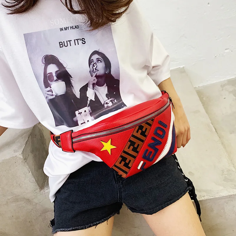 

Wholesale korea style street red leather fanny pack for women