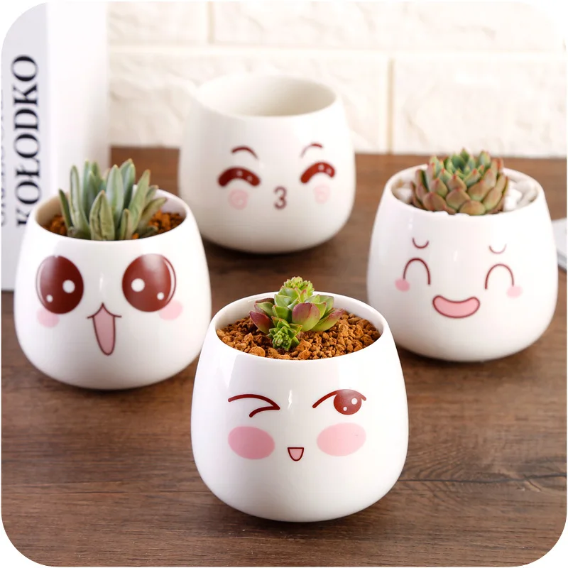 

Desktop creative retro plant pot ceramic cartoon expression fleshy stoneware flower pot Simple flower pot, As photo