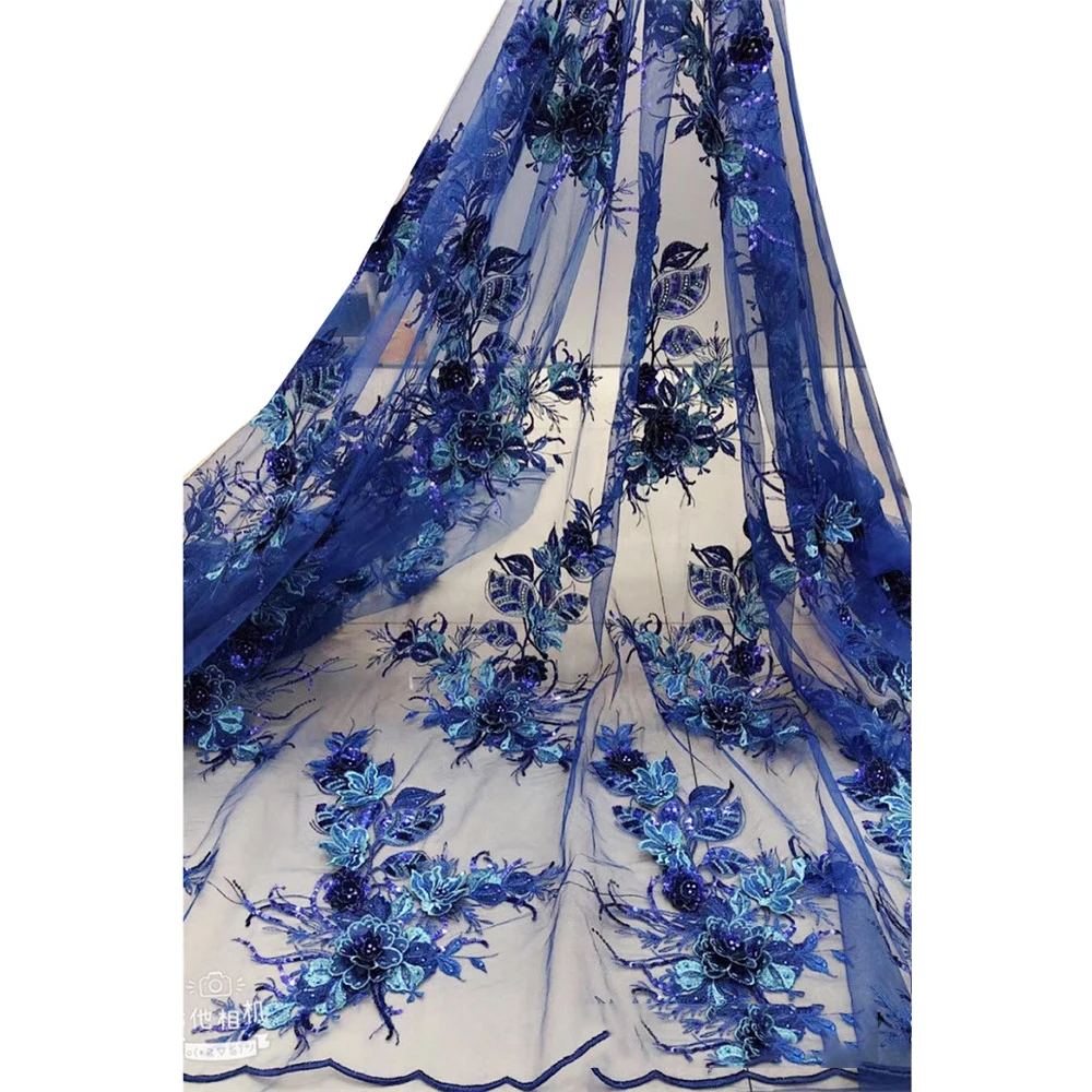 

Beautifical blue long dress sequins beads fabric wedding embroidery lace ML12N137, Customized