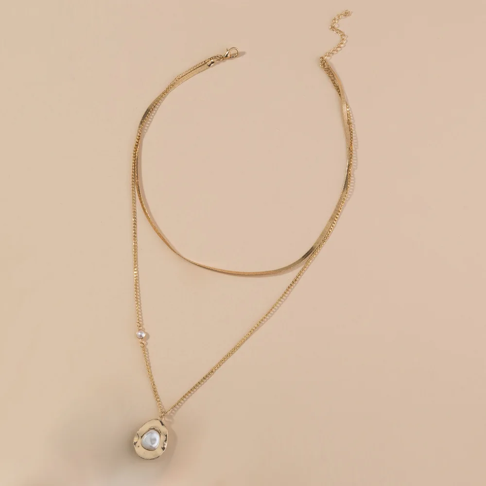 多层链子项链女士女孩简约个性小吃链巴洛克珍珠多层吊坠项链