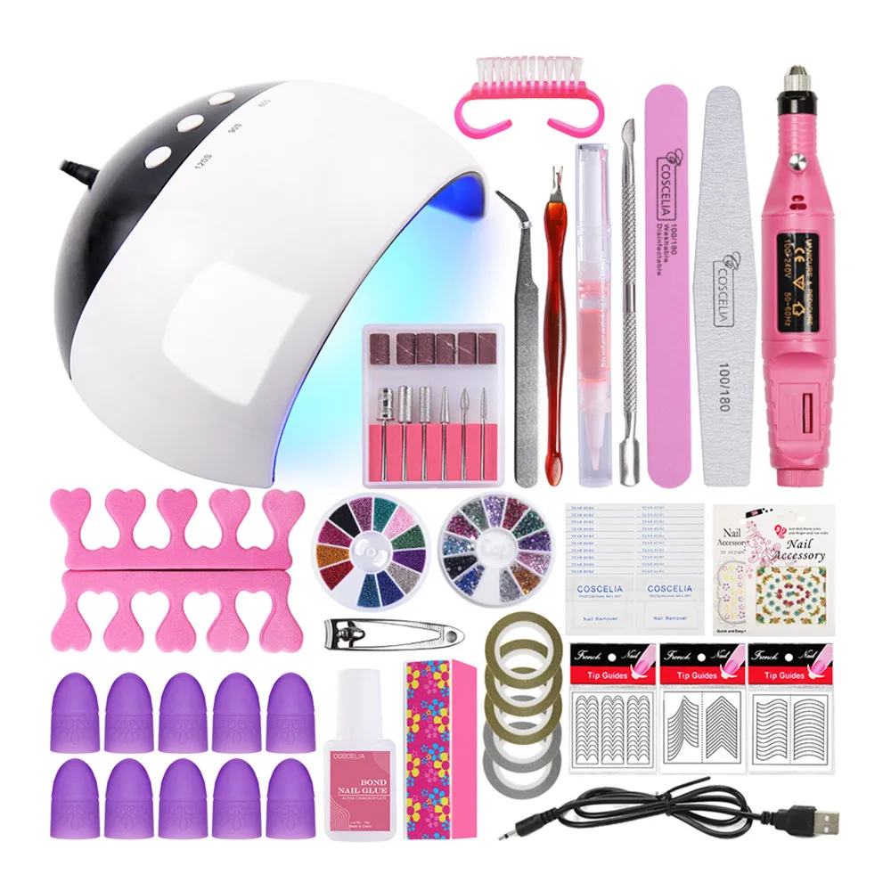 

COSCELIA Manicure Set for Nail Kit with 24W Nail lamp Nail drill Machine Tools Set