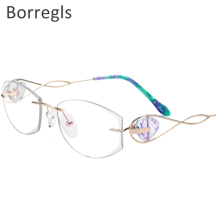 

Borregls Wire Titanium Rimless Glasses Women Ultralight Luxury Eyeglasses Frame Diamond Trimming Cut Myopia Optical Eyewear B713