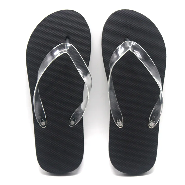 

factory cheap plain beach flip-flops washable clear black flip flop , stock transparent spa blank slipper for hotel, Black,all color customized