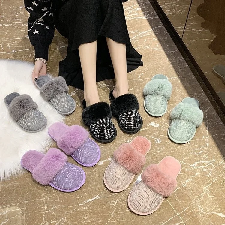 

New Fashion Indoor comfortable faux fur house shoes slipper soft sole plush furry slippers slides for women lady, 5 color options