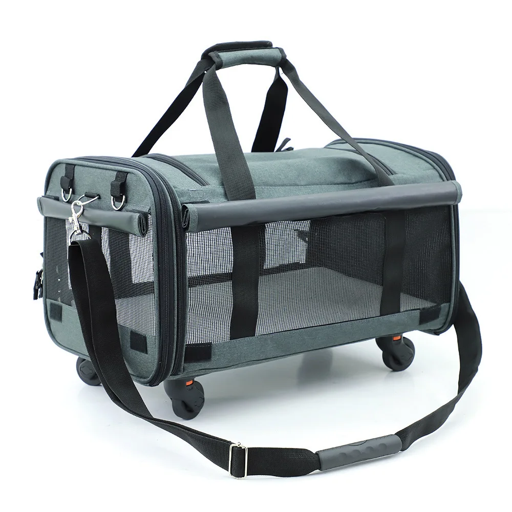

Lightweight Folding Cat Dog Bag With Wheel Stylish Carrying Travel Pet Roller Backpack