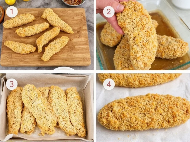 Step-by-step breading process for chicken strips