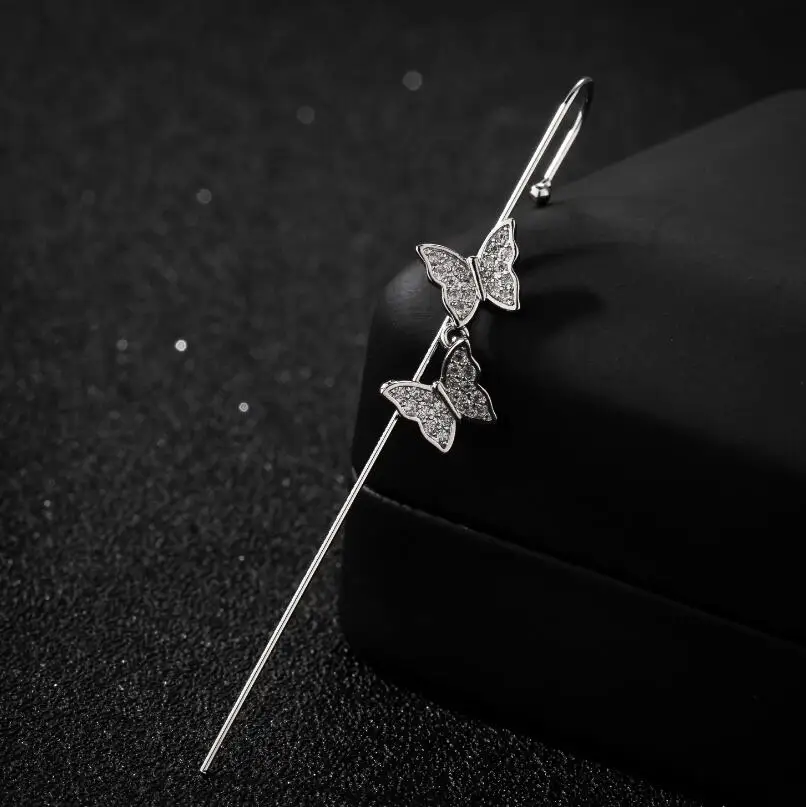 

2021New Fashionable Piercing Stud Climber Zircon Earrings Butterfly Ear Wrap Crawler Hook Earrings