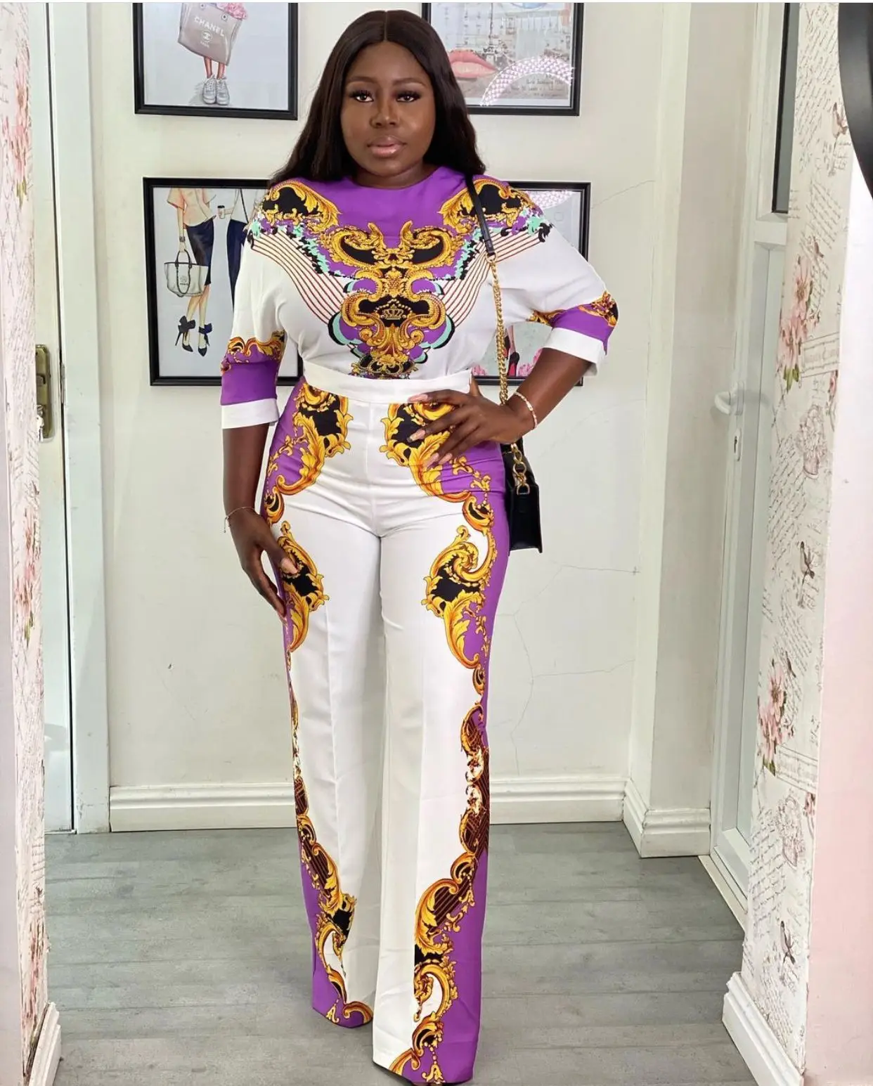 

Casual Print Tops Slim Pants Two Piece Pants Set Women Set 2 Piece Outfits Blouse Trousers Plus Size 2021 Chic Women Clothing, As showed