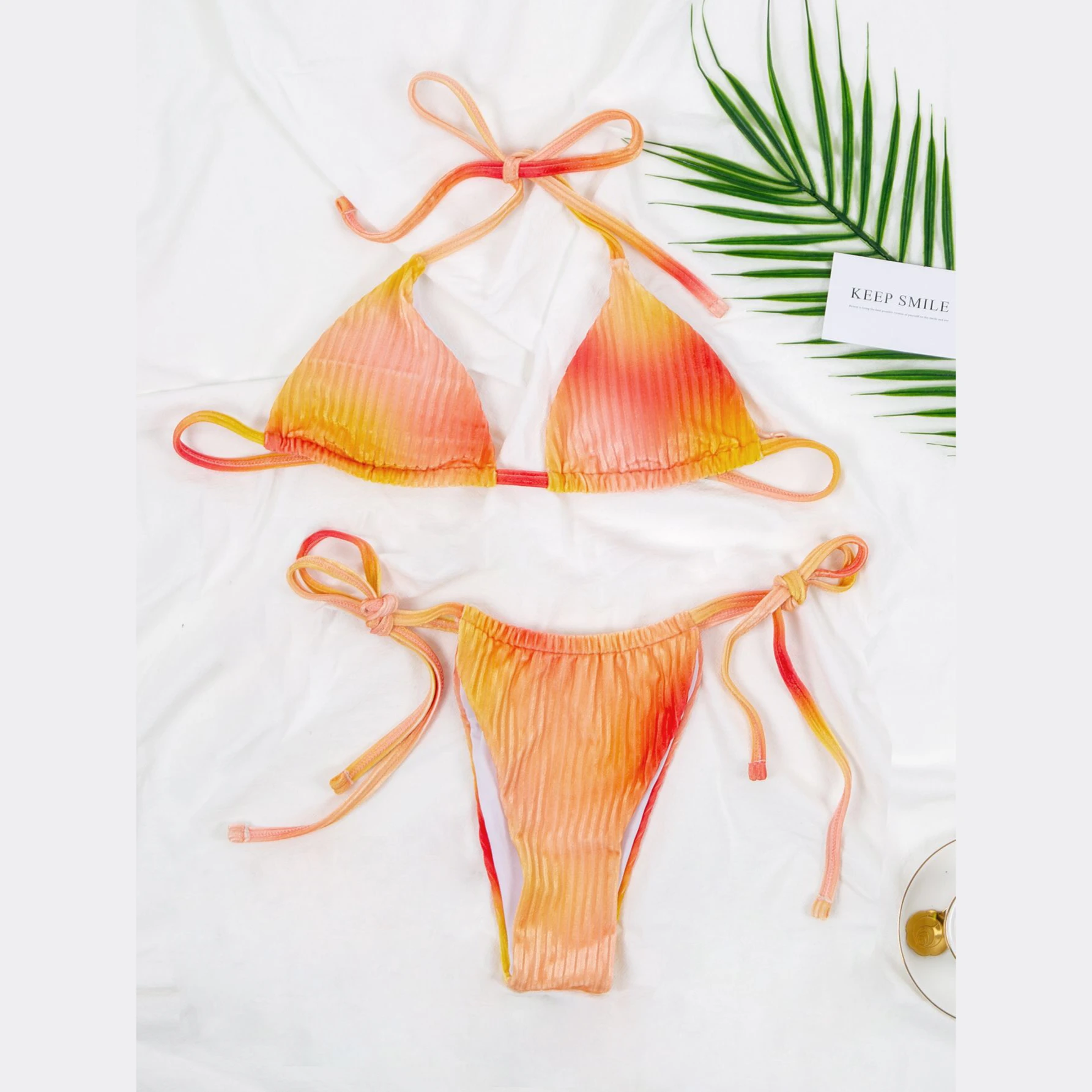 

Two Piece Swimsuit Neck Halter Sexy Bikini Women Backless Rib Swimwear Ribbed Bathing Suits For Women