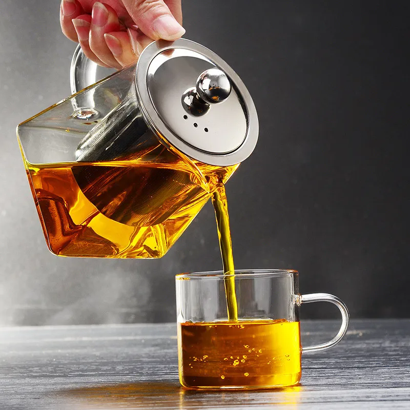 
Eco-friendly transparent Square Shape Glass Teapot heat resistant glass teapot with infuser 
