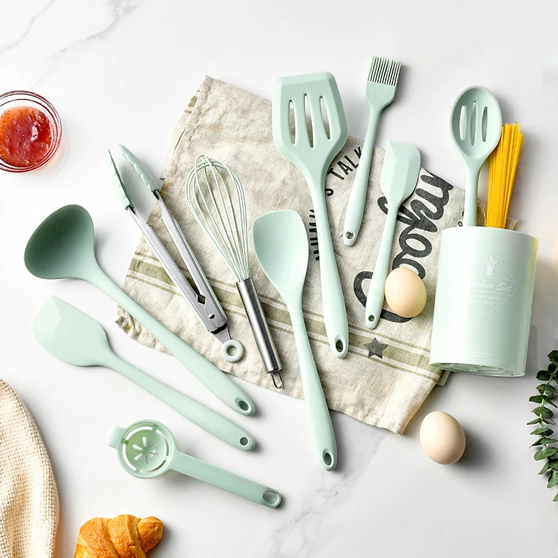 

10 12pcs kitchenware Accesorios de cocina cooking tools spatula turner spoon silicone Kitchen Gadgets utensils set, Support custom colors