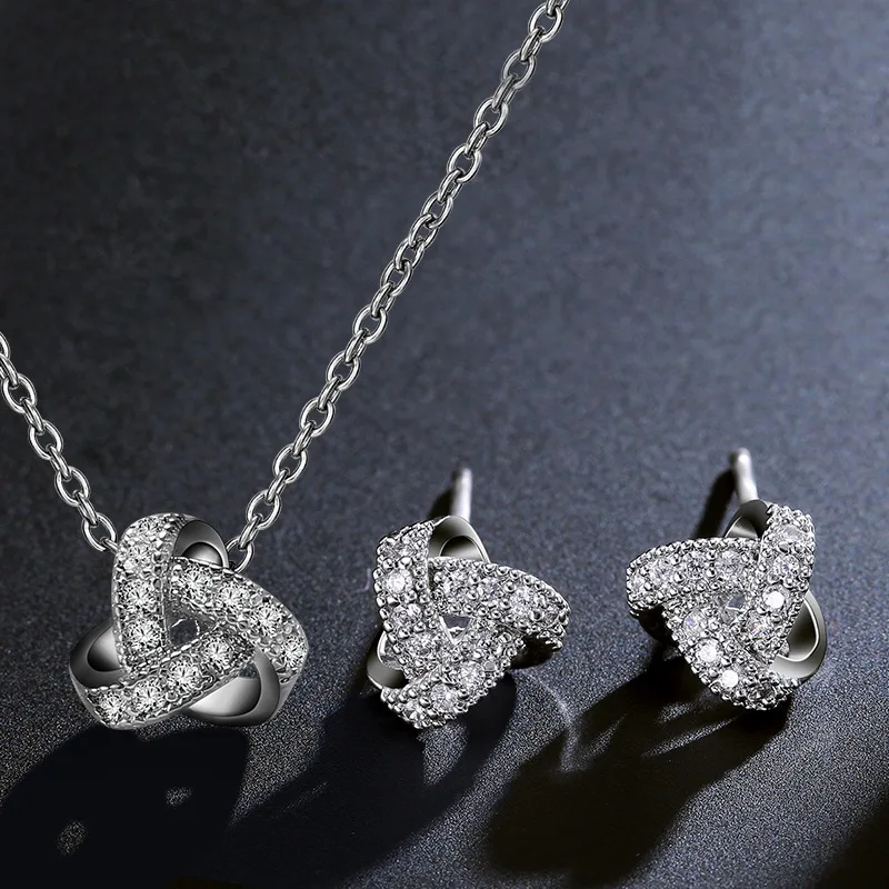 Fine Simple Nice Jewelry Zircone Chain Necklace and Earring Sets
