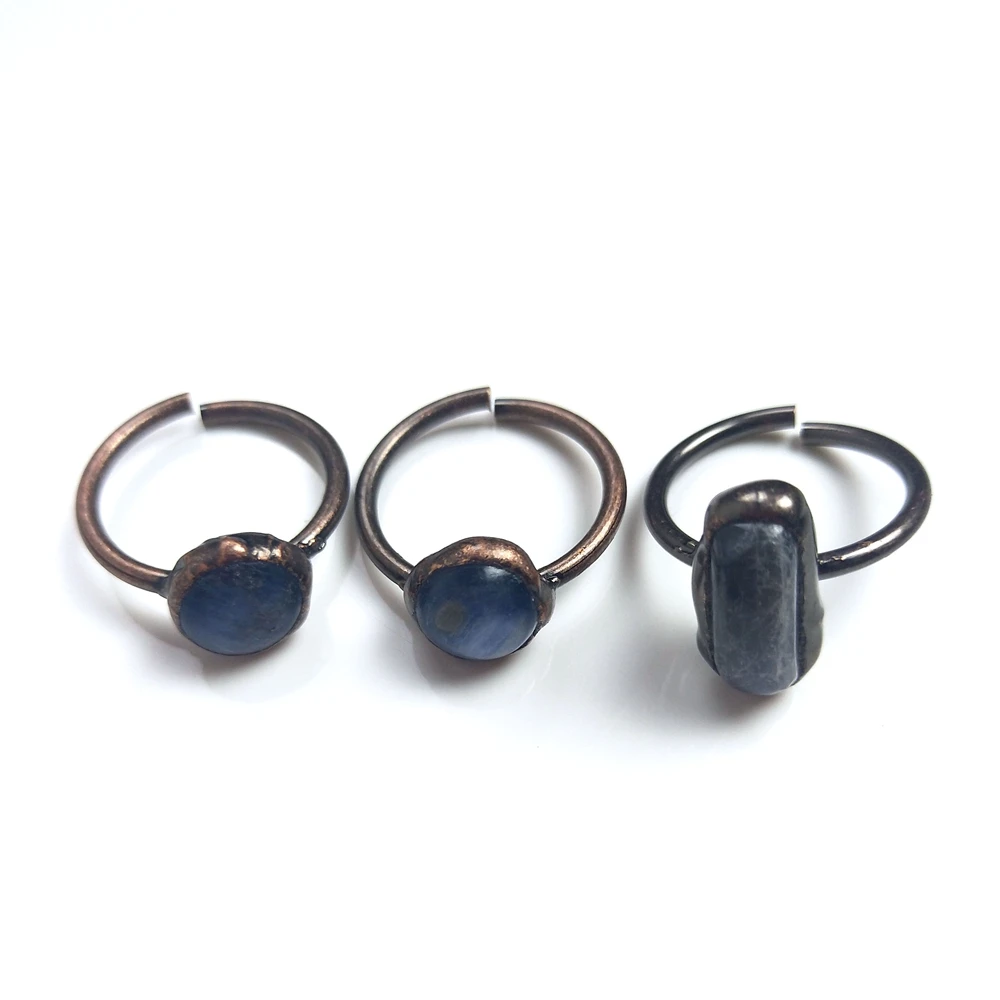 

Wholesale Natural Single Gemstone Blue agate crystal Ring Gold Plated  Fashion copper Rings For Women men Jewellery, Multi
