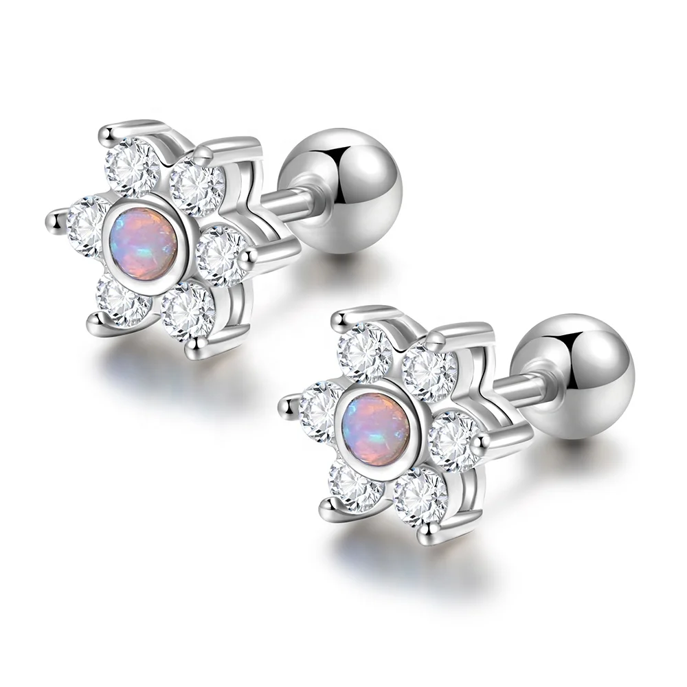 

Cartilage Earrings Studs 16g Cute Cz Opal Flower Helix Earrings Conch Piercing Jewelry, Purple pink blue green white