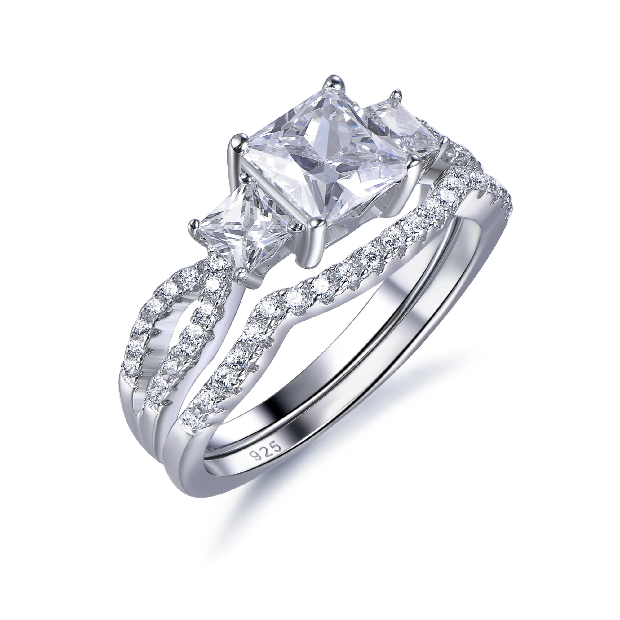 

Woman Fashion Jewelry Cubic Zircon diamond 925 Sterling Wedding Set Lady Silver Ring